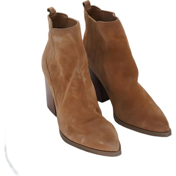 Marc Fisher Loshay Suede Ankle Boots Brown Block Heel Size 10 - Picture 1 of 6